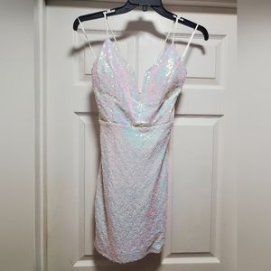 White/Iridescent Full Sequin Body Con Mini Dress